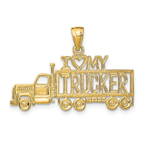 14k Yellow Gold I Love Heart My Trucker Pendant Charm