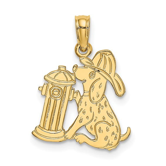 14k Yellow Gold Fire Hydrant Firefighter Dalmatian Dog Pendant Charm