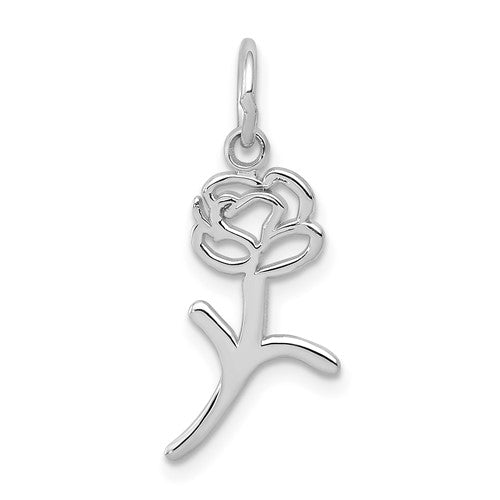 14k White Gold Small Cutout Rose Flower Pendant Charm