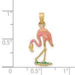 Lataa kuva Galleria-katseluun, 14k Yellow Gold Enamel Pink Flamingo 3D Pendant Charm
