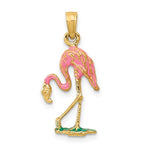 將圖片載入圖庫檢視器 14k Yellow Gold Enamel Pink Flamingo 3D Pendant Charm
