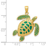 Charger l&#39;image dans la galerie, 14k Yellow Gold Enamel Enamel Sea Turtle 3D Pendant Charm

