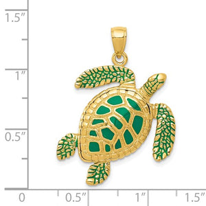 14k Yellow Gold Enamel Enamel Sea Turtle 3D Pendant Charm