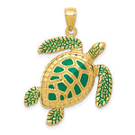Afbeelding in Gallery-weergave laden, 14k Yellow Gold Enamel Enamel Sea Turtle 3D Pendant Charm
