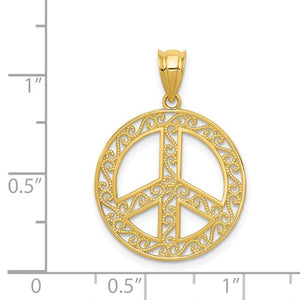 14k Yellow Gold Peace Sign Symbol Filigree Pendant Charm