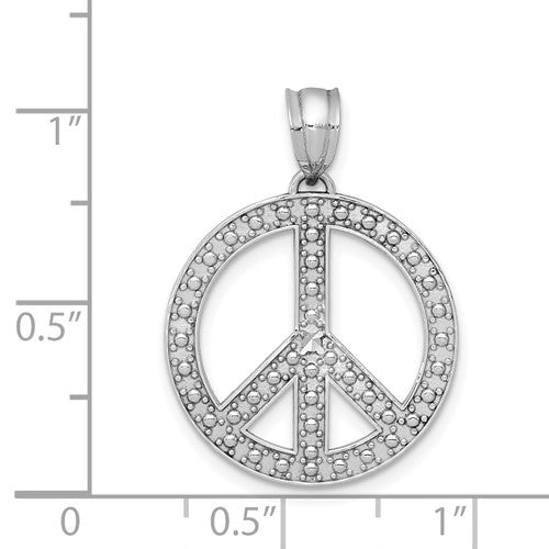 14k White Gold Peace Sign Symbol Pendant Charm