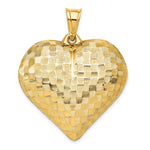 Lade das Bild in den Galerie-Viewer, 14K Yellow Gold Puffy Heart Basket Weave Pattern 3D Extra Large Pendant Charm
