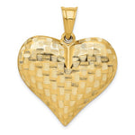Lade das Bild in den Galerie-Viewer, 14K Yellow Gold Puffy Heart Basket Weave Pattern 3D Extra Large Pendant Charm
