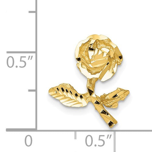 14k Yellow Gold Diamond Cut Satin Small Rose Flower Chain Slide Pendant Charm
