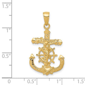 14k Yellow Gold Mariner Anchor Cross Crucifix Textured Pendant Charm