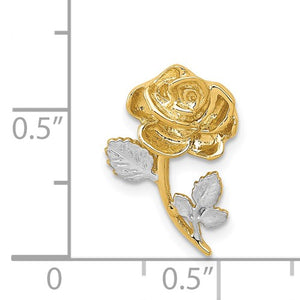 14k Yellow Gold and White Rhodium Two Tone Rose Flower Chain Slide Pendant Charm