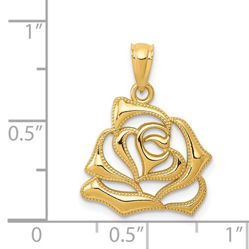14k Yellow Gold Rose Flower Cut Out Pendant Charm