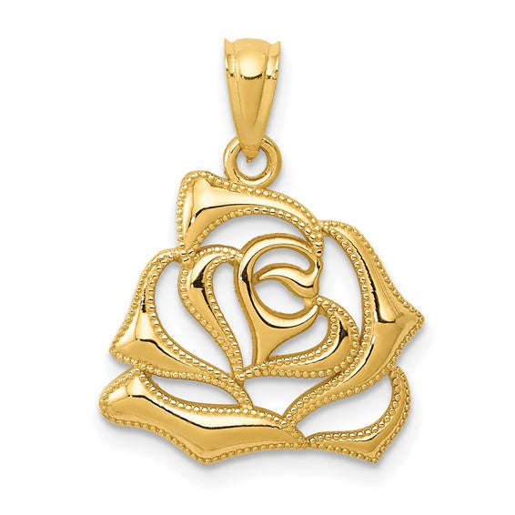 14k Yellow Gold Rose Flower Cut Out Pendant Charm