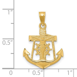 14k Yellow Gold Mariner Anchor Cross Crucifix Diamond Cut Pendant Charm