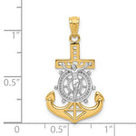 Indlæs billede til gallerivisning 14k Yellow Gold and Rhodium Mariner Anchor Cross Crucifix Pendant Charm
