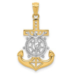 Lataa kuva Galleria-katseluun, 14k Yellow Gold and Rhodium Mariner Anchor Cross Crucifix Pendant Charm
