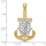 Lataa kuva Galleria-katseluun, 14k Yellow Gold and Rhodium Mariner Anchor Cross Crucifix Pendant Charm
