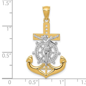 14k Yellow Gold and Rhodium Mariner Anchor Cross Crucifix Pendant Charm