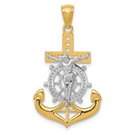 画像をギャラリービューアに読み込む, 14k Yellow Gold and Rhodium Mariner Anchor Cross Crucifix Pendant Charm
