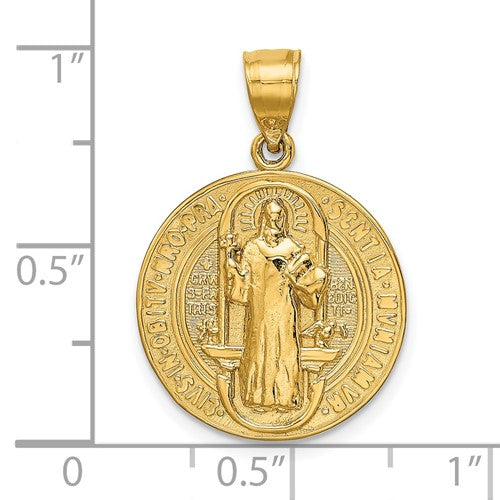 14K Yellow Gold Saint Benedict San Benito Round Medallion Pendant Charm