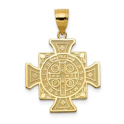 14K Yellow Gold Saint Benedict San Benito Cross 2 Sided Pendant Charm