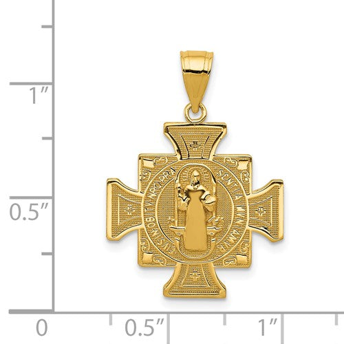 14K Yellow Gold Saint Benedict San Benito Cross 2 Sided Pendant Charm