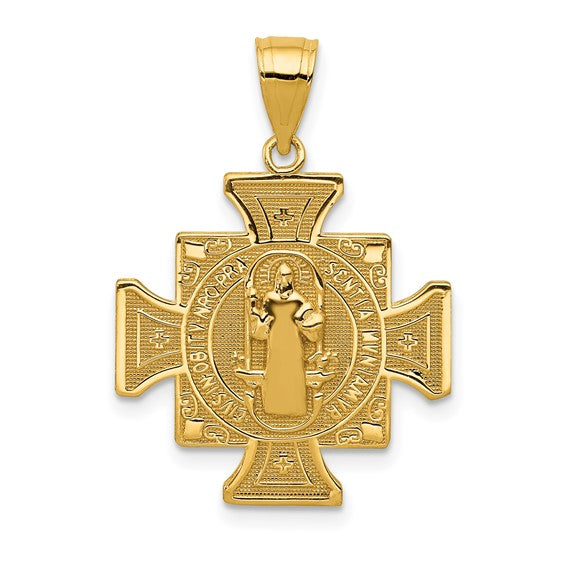 14K Yellow Gold Saint Benedict San Benito Cross 2 Sided Pendant Charm