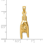 Afbeelding in Gallery-weergave laden, 14k Yellow Gold Rock On Good Luck Hand 3D Pendant Charm
