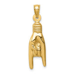 Afbeelding in Gallery-weergave laden, 14k Yellow Gold Rock On Good Luck Hand 3D Pendant Charm

