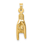 Carica l&#39;immagine nel visualizzatore di Gallery, 14k Yellow Gold Rock On Good Luck Hand 3D Pendant Charm
