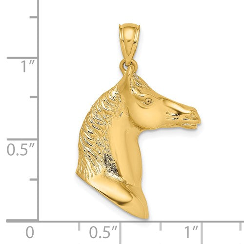 14k Yellow Gold Horse Head Equestrian 3D Pendant Charm