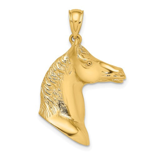 14k Yellow Gold Horse Head Equestrian 3D Pendant Charm