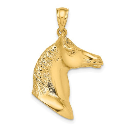 14k yellow gold horse head equestrian 3d pendant charm