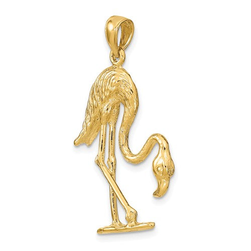 14k Yellow Gold Flamingo 3D Pendant Charm