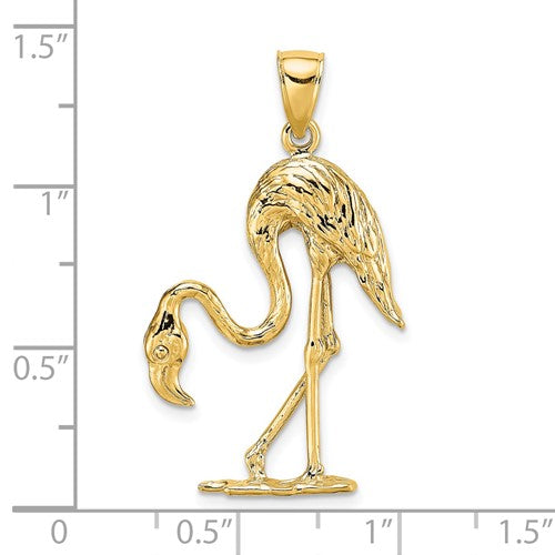 14k Yellow Gold Flamingo 3D Pendant Charm