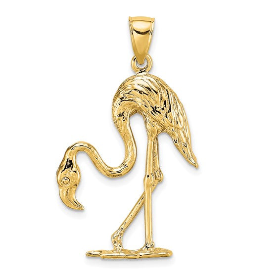 14k Yellow Gold Flamingo 3D Pendant Charm