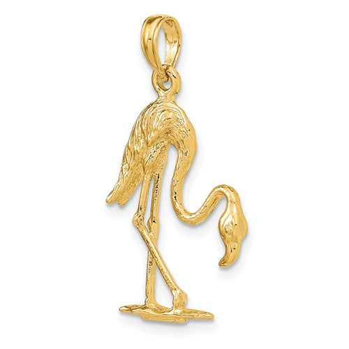 14k Yellow Gold Flamingo 3D Pendant Charm