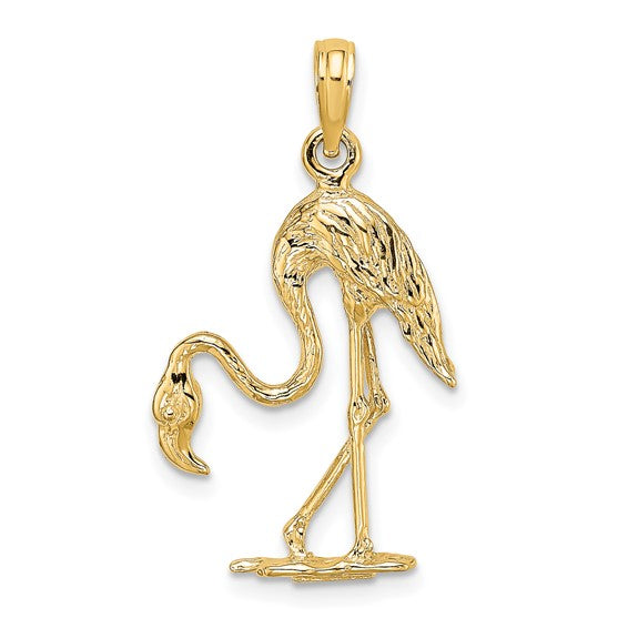 14k Yellow Gold Flamingo 3D Pendant Charm