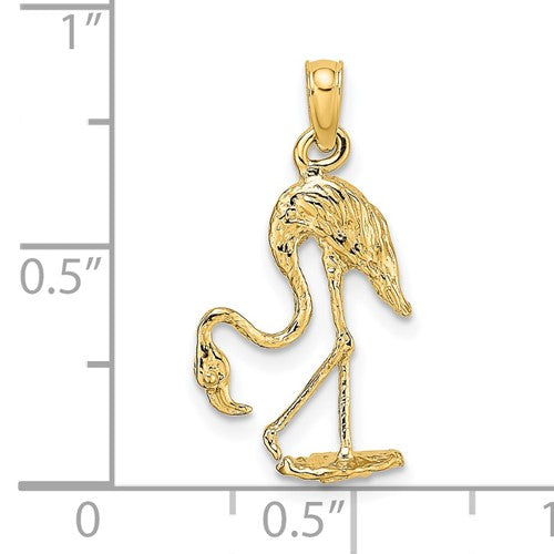 14k Yellow Gold Flamingo 3D Pendant Charm