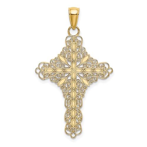 14k Yellow Gold Enamel Red Filigree Cross Reversible Pendant Charm