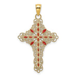 Ladda upp bild till gallerivisning, 14k Yellow Gold Enamel Red Filigree Cross Reversible Pendant Charm

