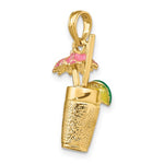 Load image into Gallery viewer, 14k Yellow Gold Enamel Cocktail Drink Pink Umbrella Lime 3D Pendant Charm
