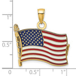Afbeelding in Gallery-weergave laden, 14k Yellow Gold Enamel USA American Flag Book Pledge of Allegiance 3D Reversible Opens Pendant Charm
