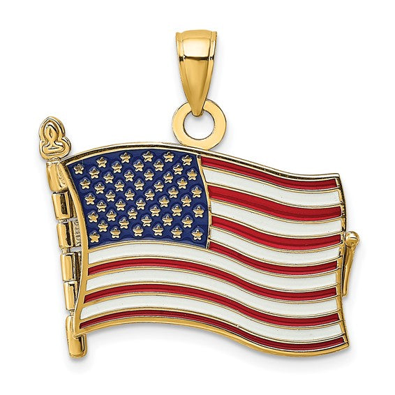 14k Yellow Gold Enamel USA American Flag Book Pledge of Allegiance 3D Reversible Opens Pendant Charm