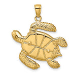 Carregar imagem no visualizador da galeria, 14k Yellow Gold Enamel Brown Sea Turtle 3D Large Pendant Charm
