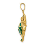 Load image into Gallery viewer, 14k Yellow Gold Enamel Green Sea Turtle 3D Large Pendant Charm
