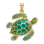 Lade das Bild in den Galerie-Viewer, 14k Yellow Gold Enamel Green Sea Turtle 3D Large Pendant Charm

