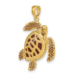 Lade das Bild in den Galerie-Viewer, 14k Yellow Gold Enamel Brown Sea Turtle 3D Pendant Charm
