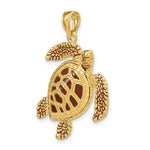 Carica l&#39;immagine nel visualizzatore di Gallery, 14k Yellow Gold Enamel Brown Sea Turtle 3D Pendant Charm
