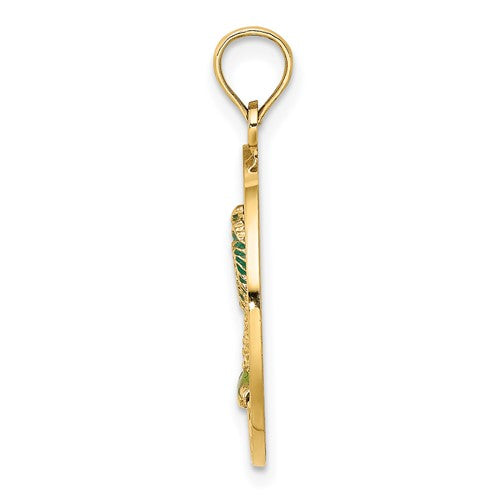 14k yellow gold enamel florida palm tree circle round pendant charm